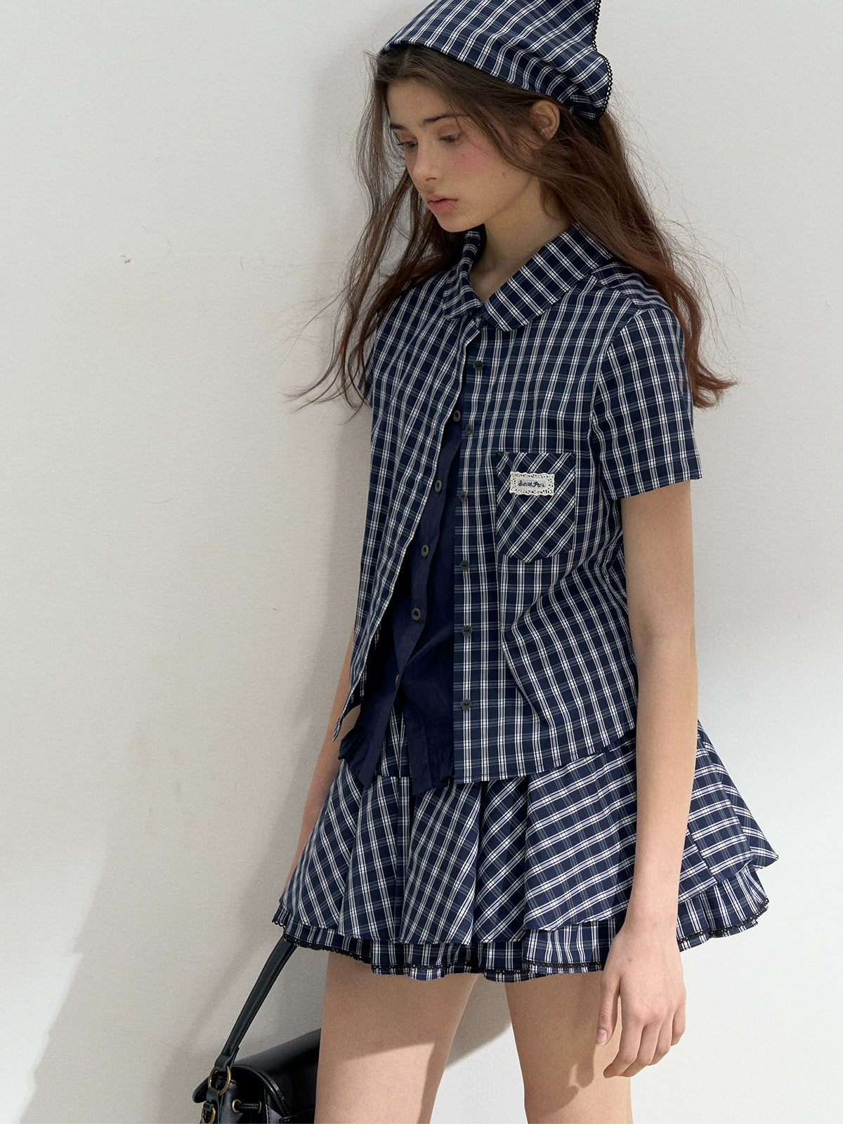 Multi-Layer Plaid Puffy Skirt With Triangle Scarf