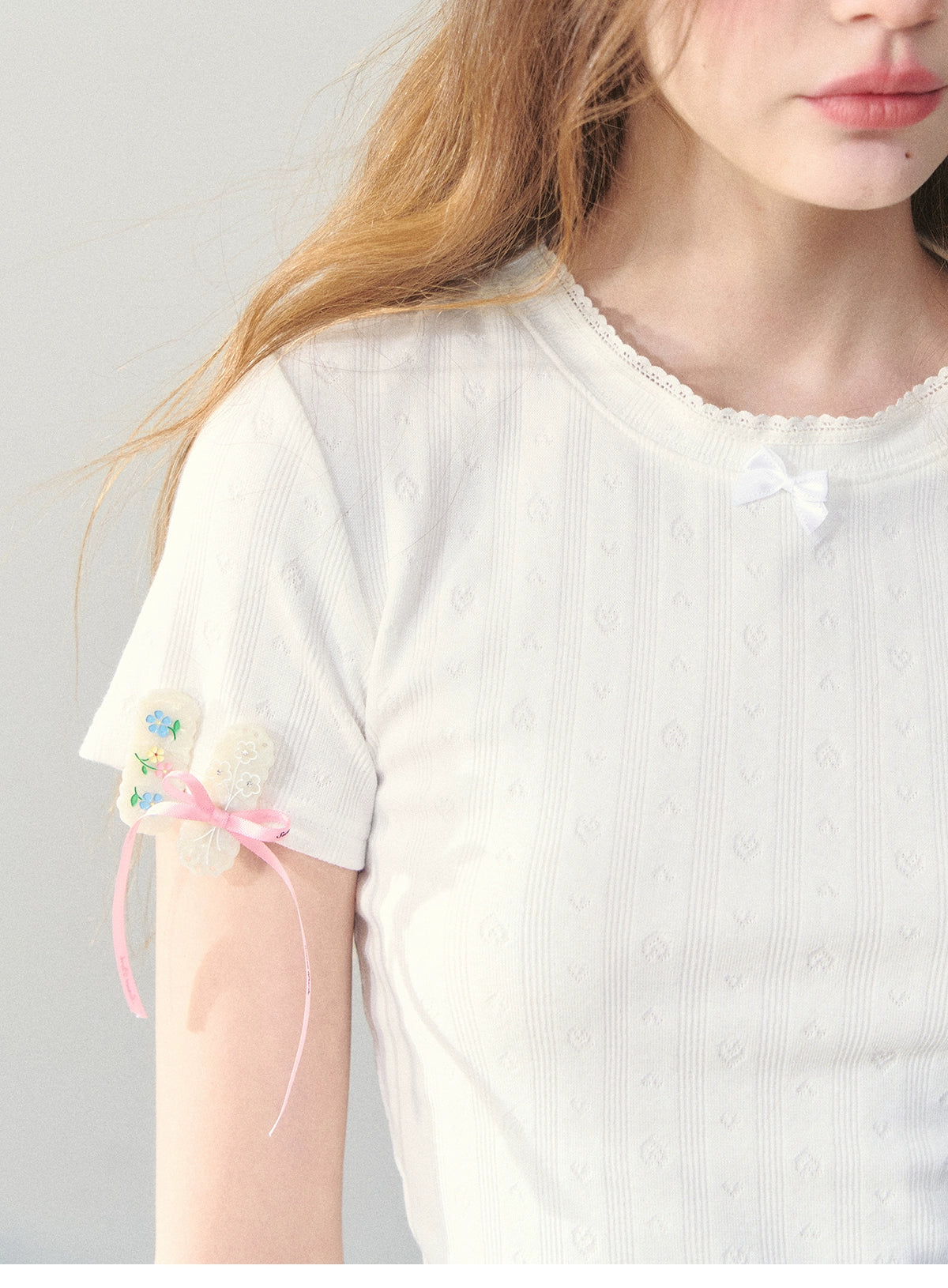 Ruffle-Hem Pointelle Tee