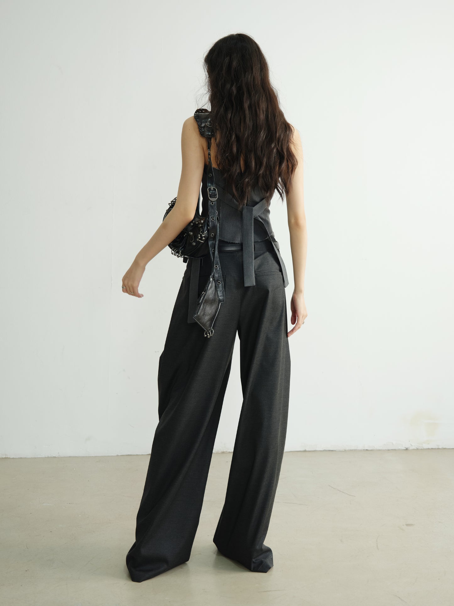Double Waist Pants With Belt / Asymmetric Pocket Skirt