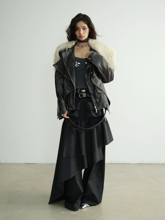 Double Waist Pants With Belt / Asymmetric Pocket Skirt