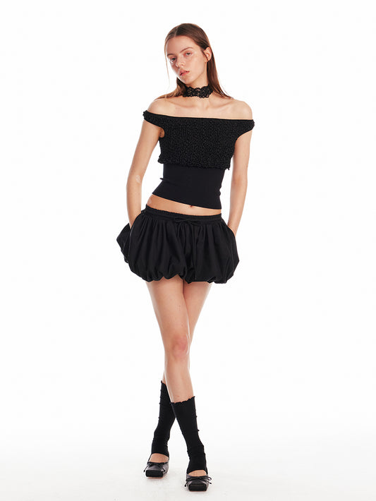 Silk Off-Shoulder Shirred Crop Top