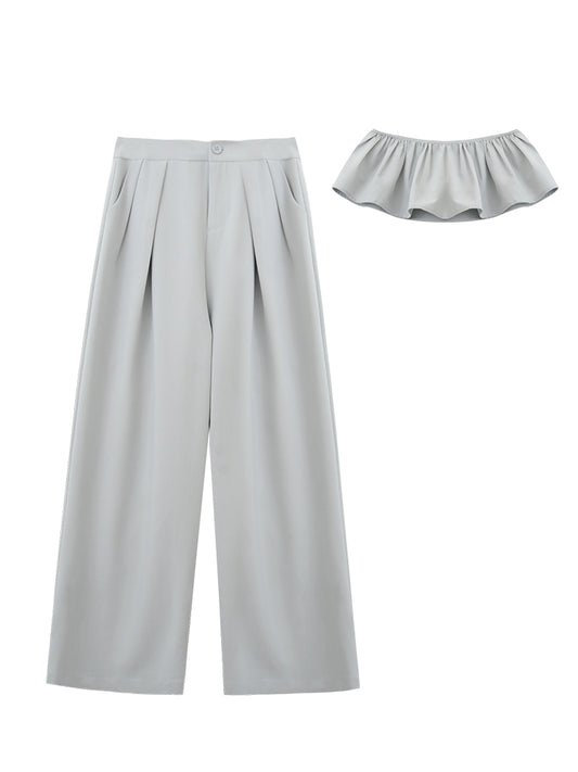 Wide-Leg Pleated Pants And Layered Overlay Set