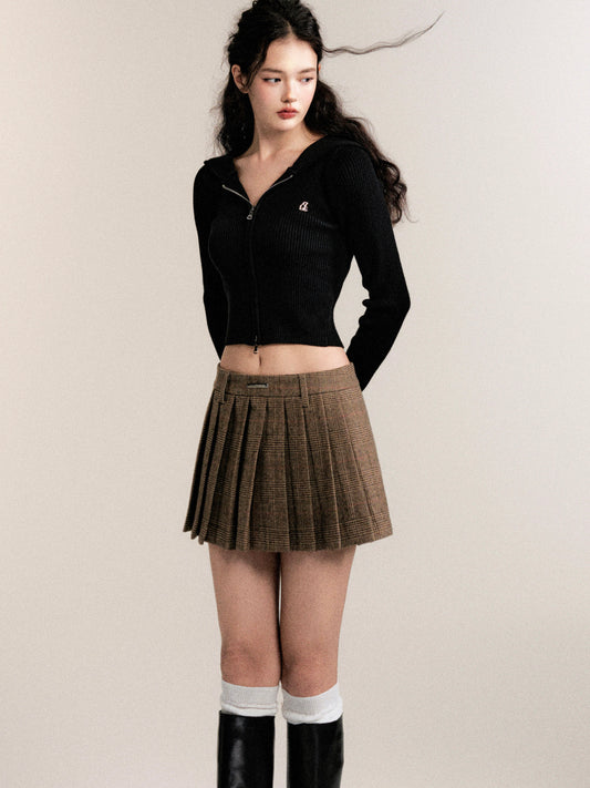 Merino Wool Blend Dual Zip Hooded Knit Top