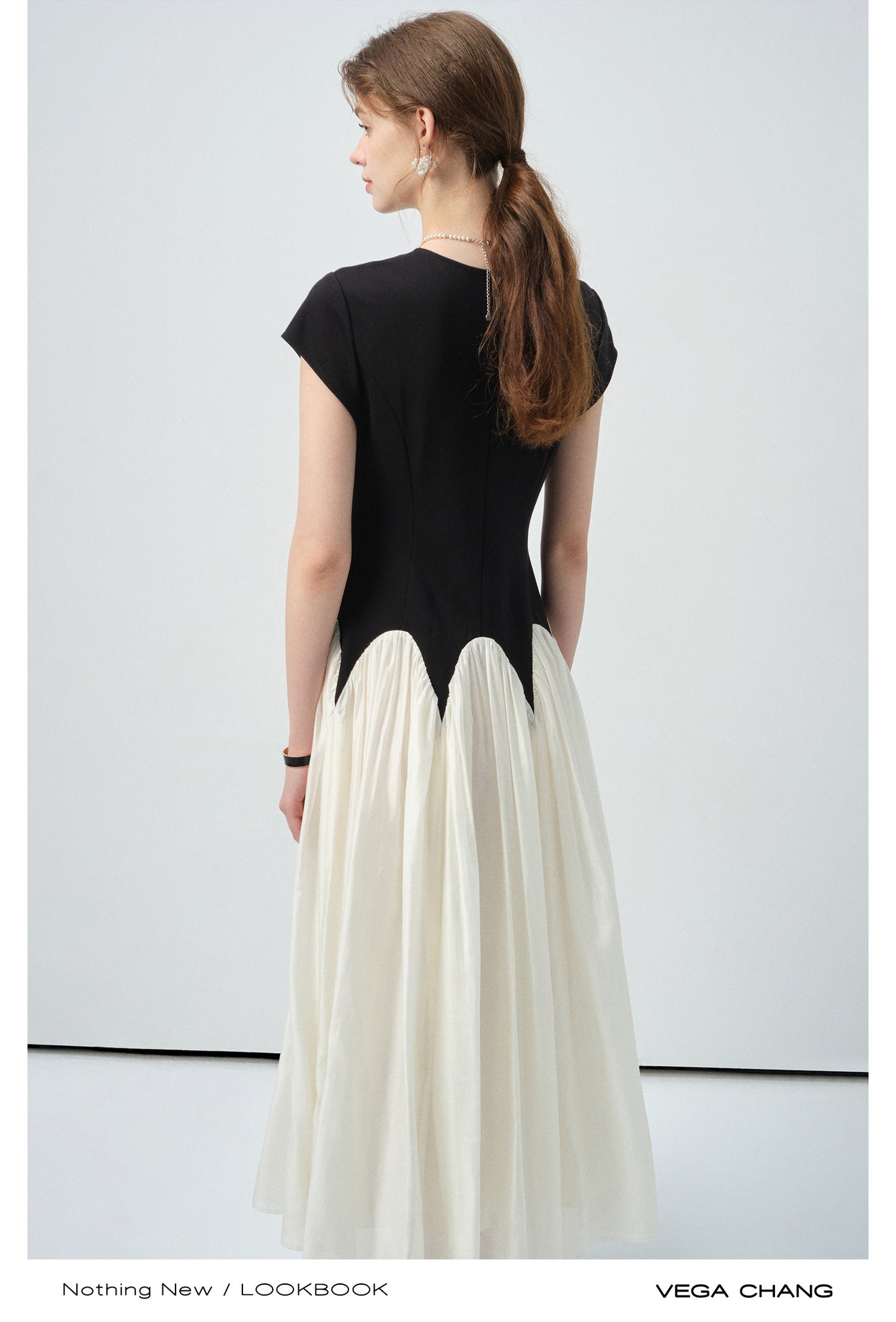 Two-Tone Scalloped Waist Maxi Dress