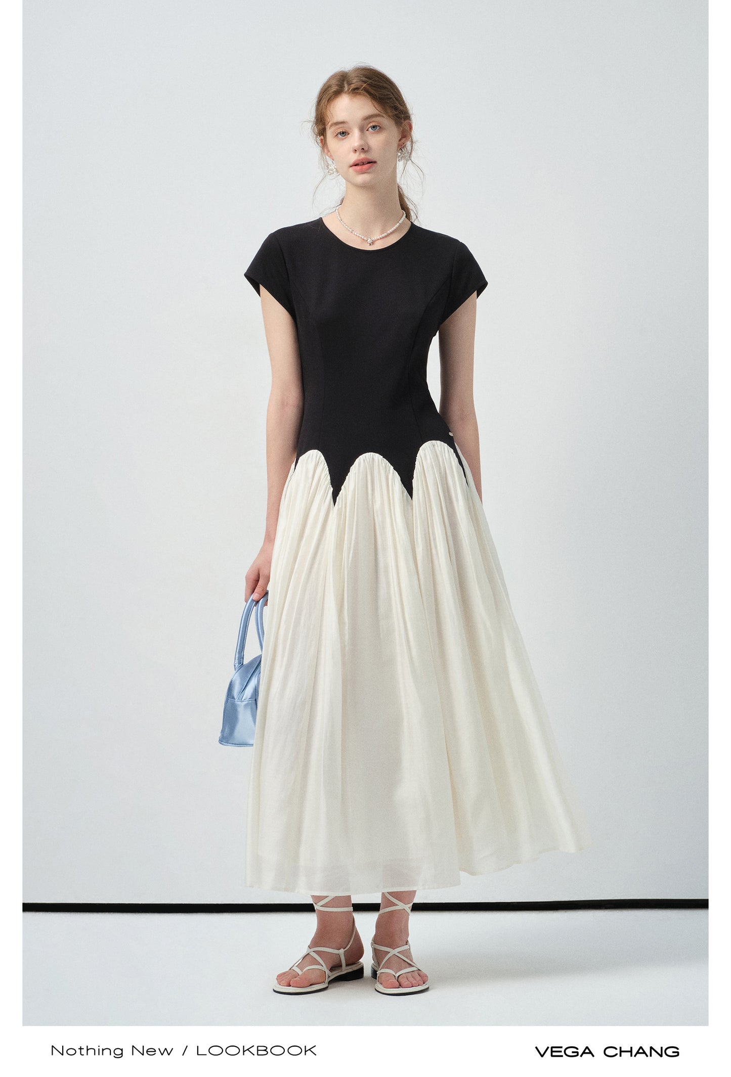 Two-Tone Scalloped Waist Maxi Dress