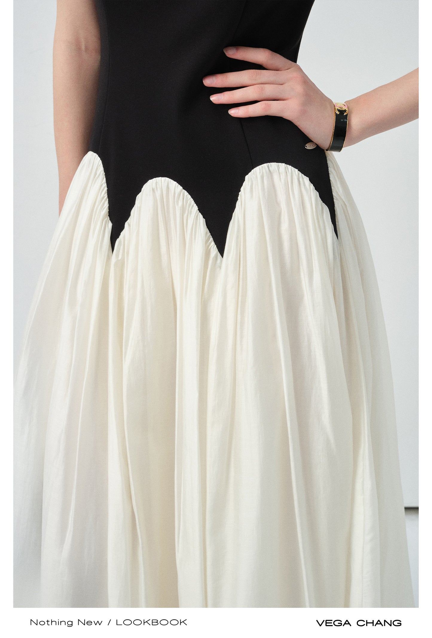 Two-Tone Scalloped Waist Maxi Dress