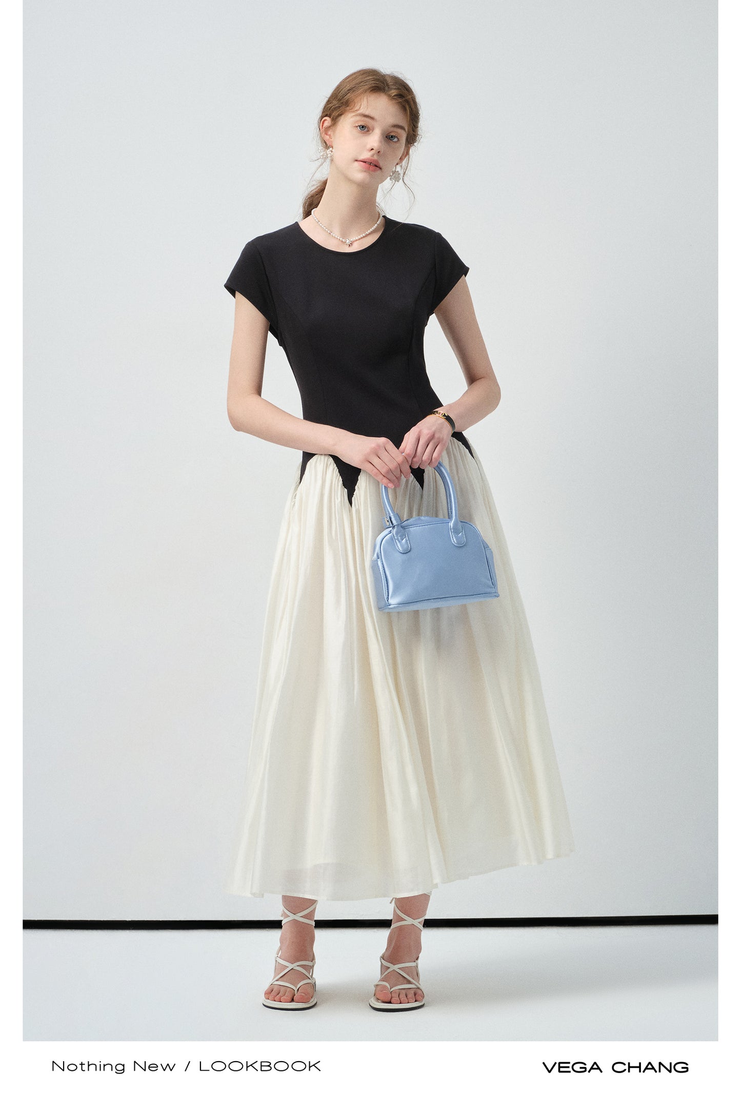 Two-Tone Scalloped Waist Maxi Dress
