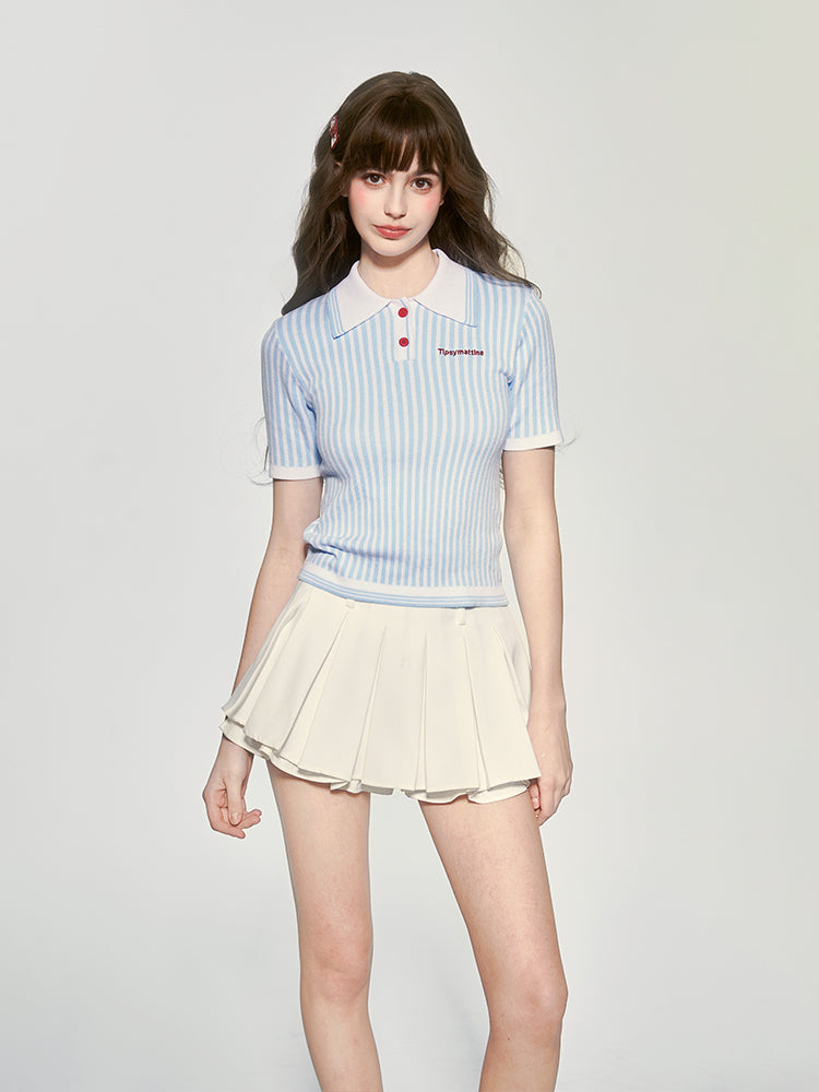 Striped Polo Shirt With Contrast Buttons
