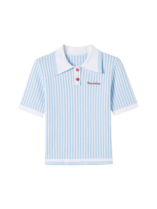 Striped Polo Shirt With Contrast Buttons
