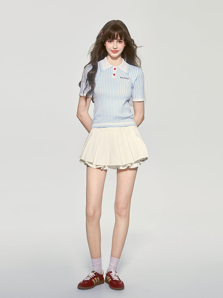 Striped Polo Shirt With Contrast Buttons