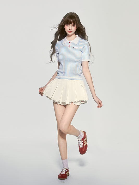 Striped Polo Shirt With Contrast Buttons