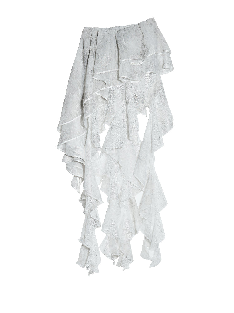 Convertible Asymmetric Ruffled Lace Tube Top/Skirt