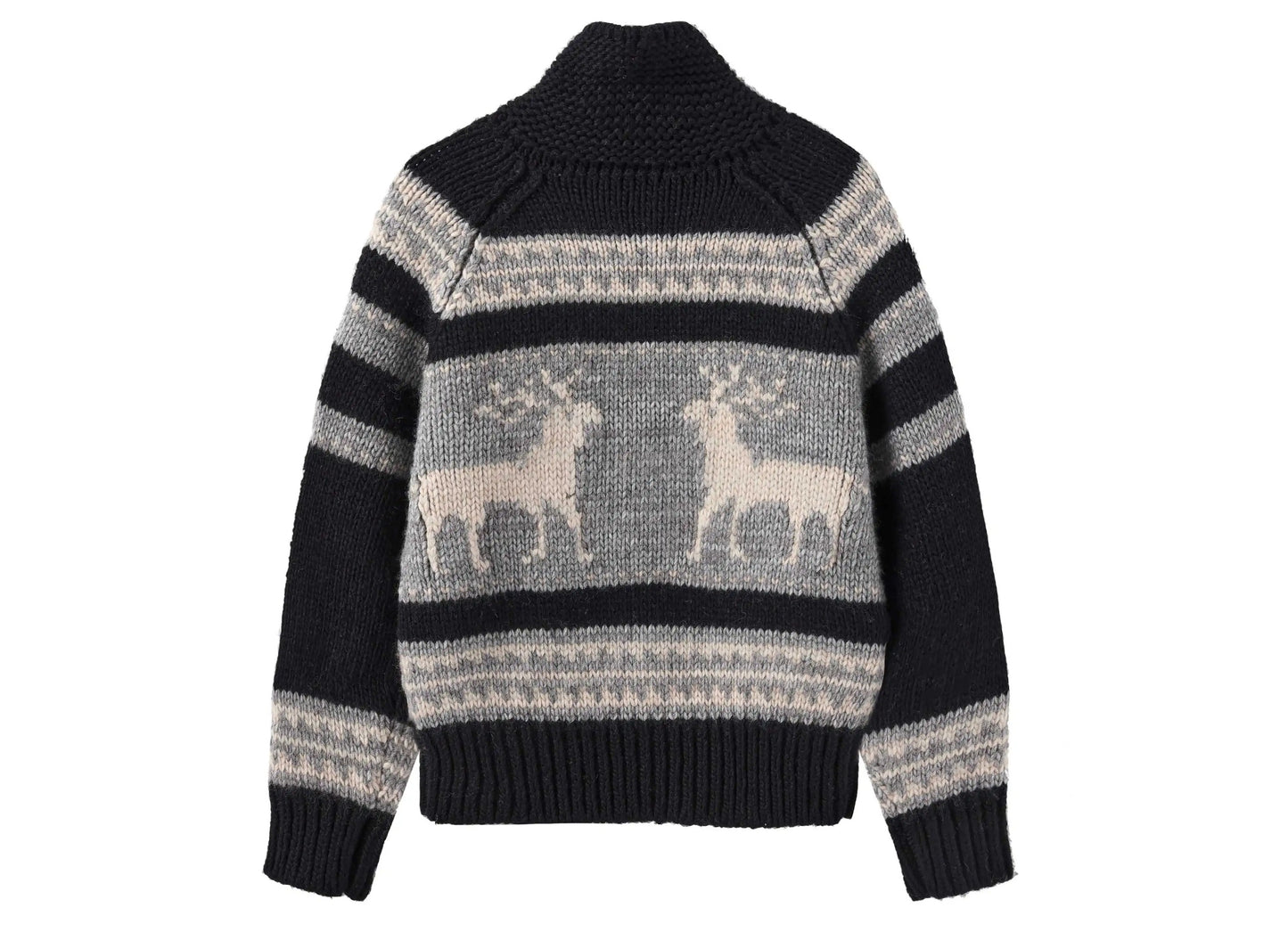 Nordic Deer Pattern Merino Wool Zip-Up Sweater