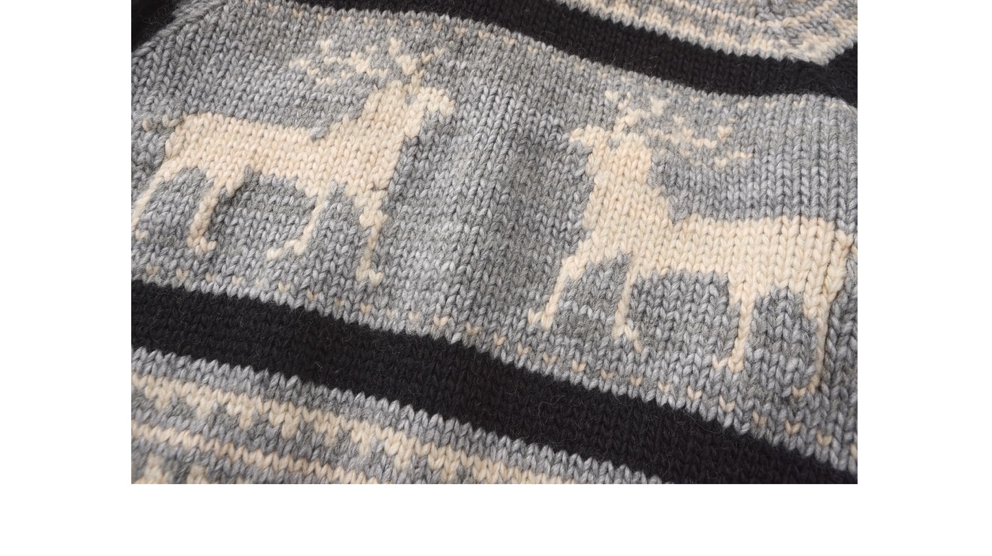 Nordic Deer Pattern Merino Wool Zip-Up Sweater