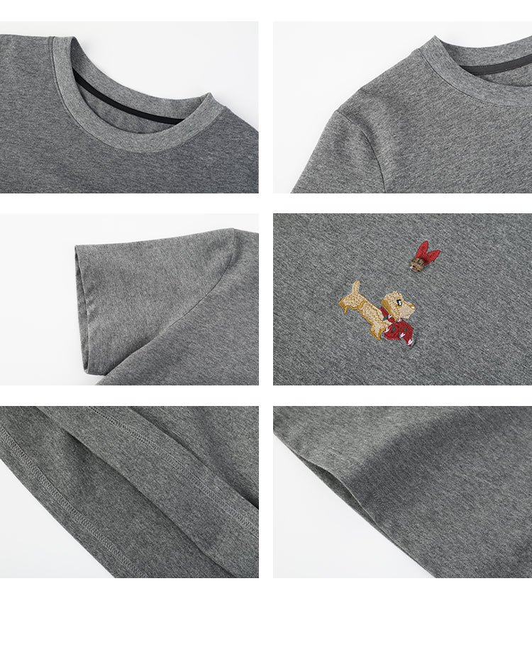 Puppy-Embroidered T-Shirt & Plaid Open-Front Skirt