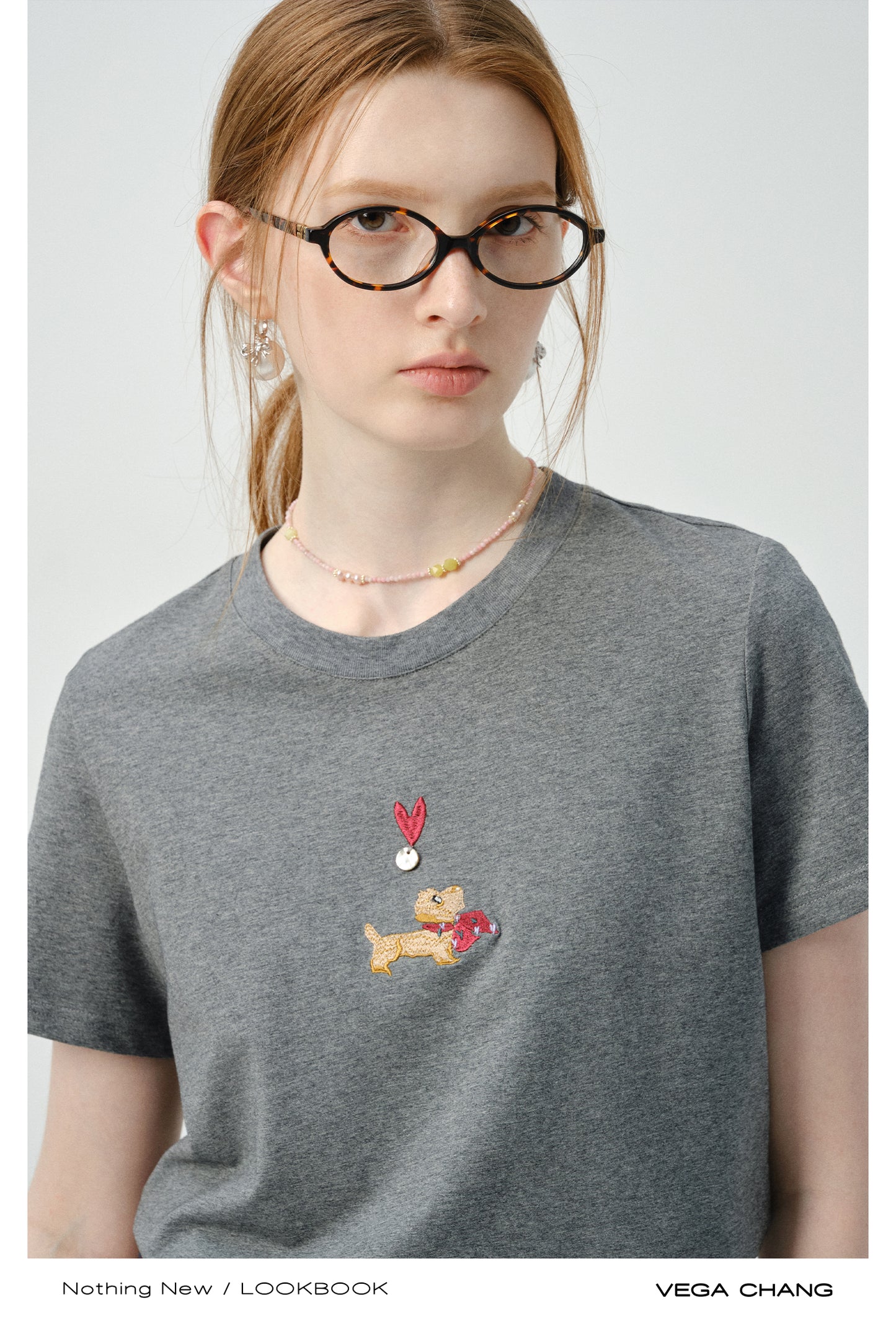 Puppy-Embroidered T-Shirt & Plaid Open-Front Skirt