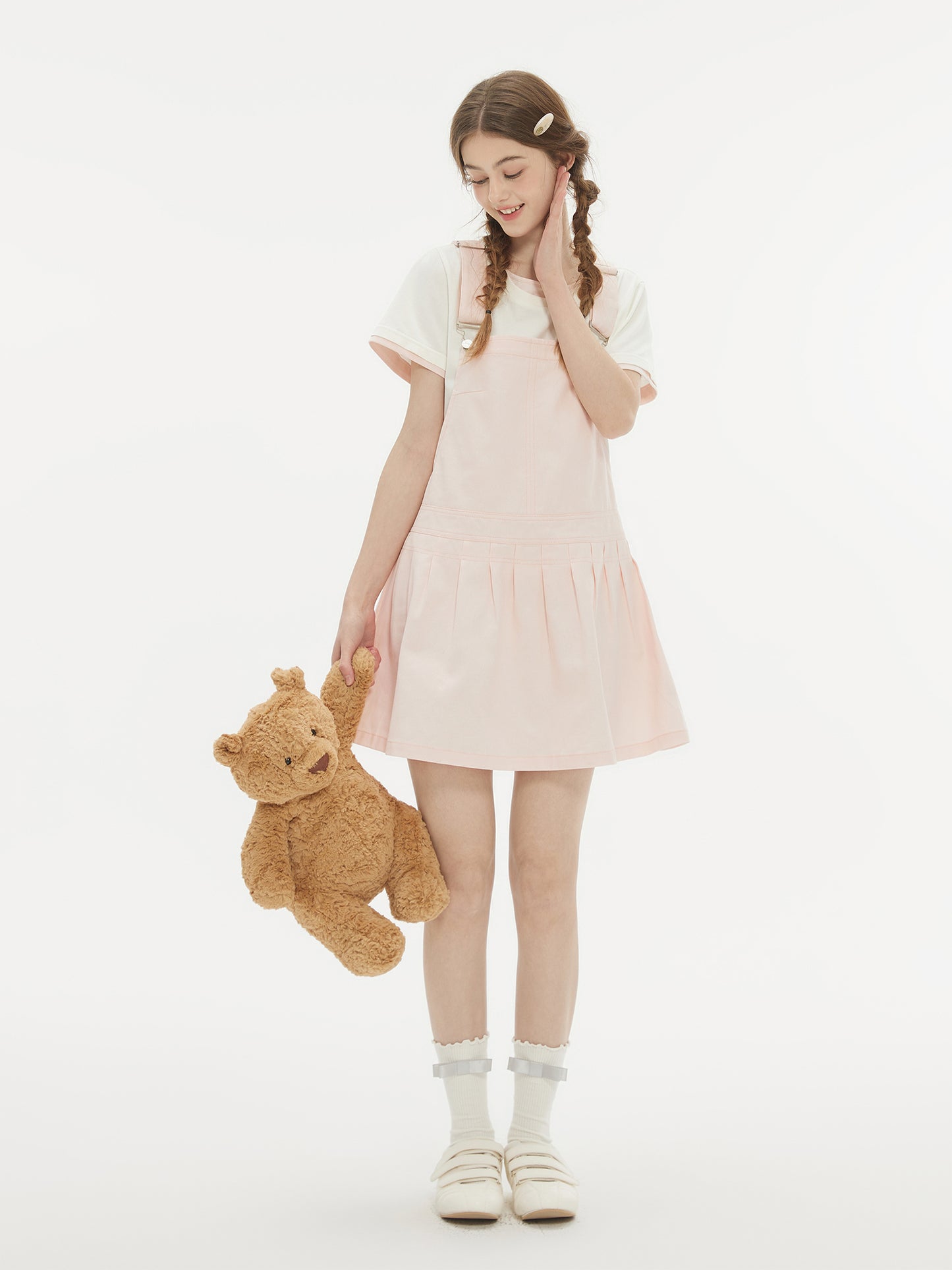 Pleated A-Line Pinafore Mini Dress