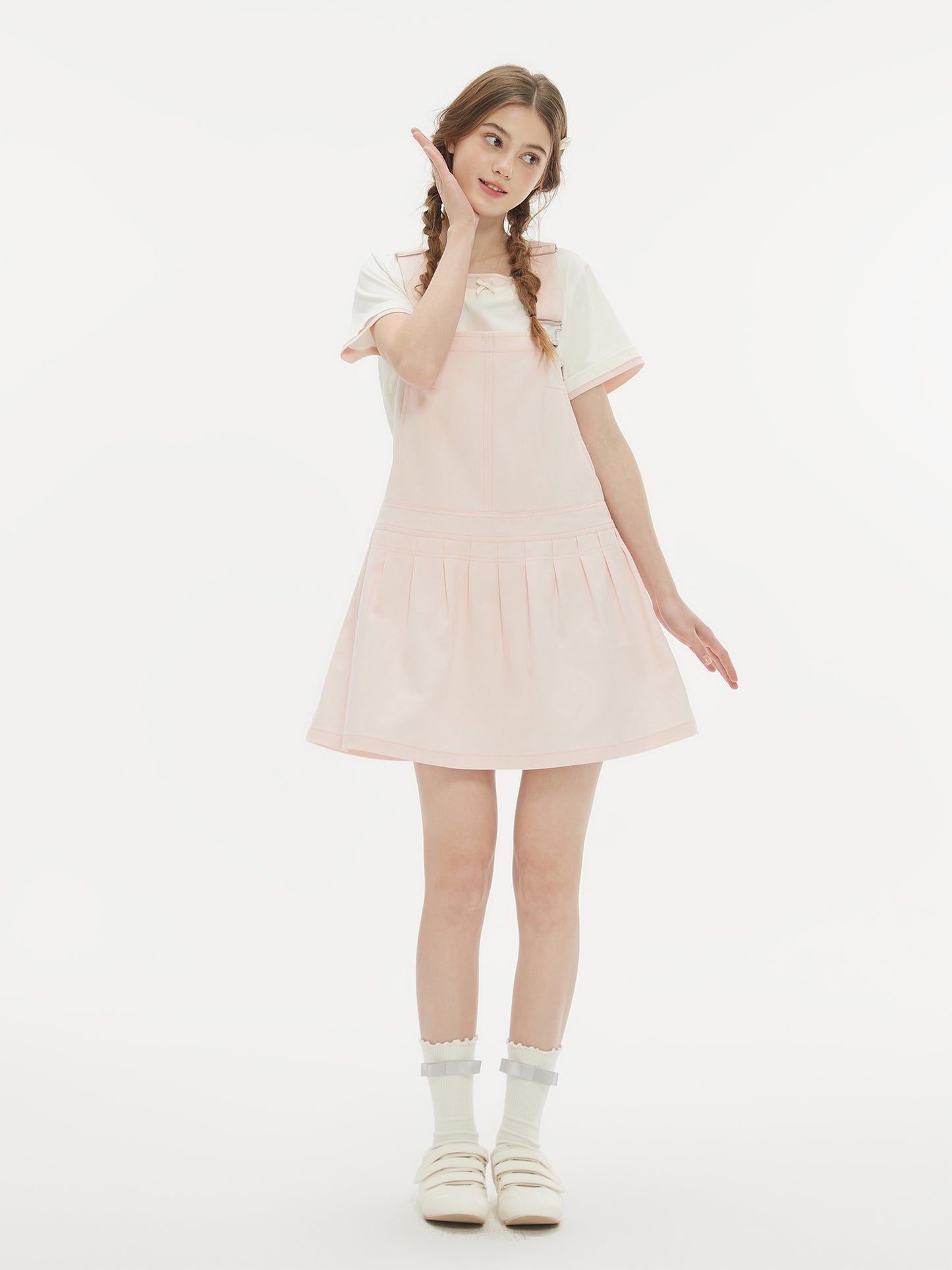 Pleated A-Line Pinafore Mini Dress