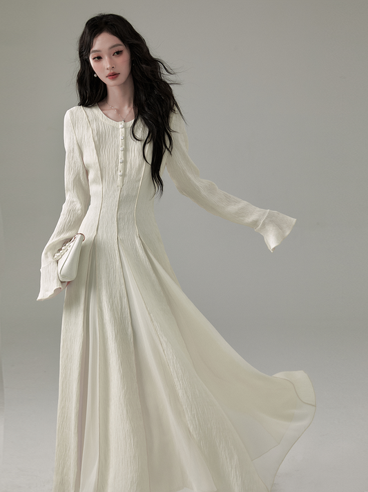 Flowy Tuck Dress With Flared Cuffs