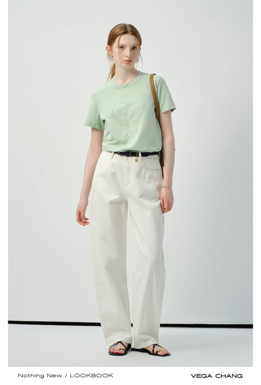 Cotton T-Shirt With Monotone Heart Motif