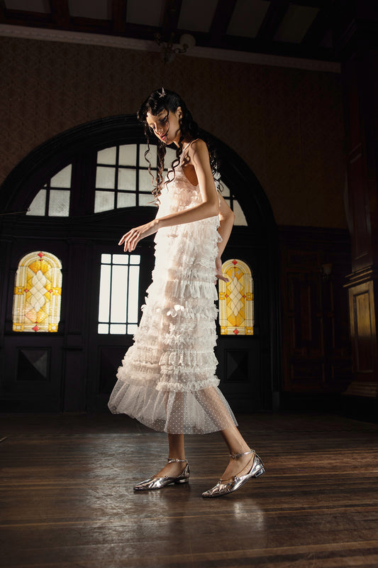 Sheer Lace Sleeveless Tiered Dress