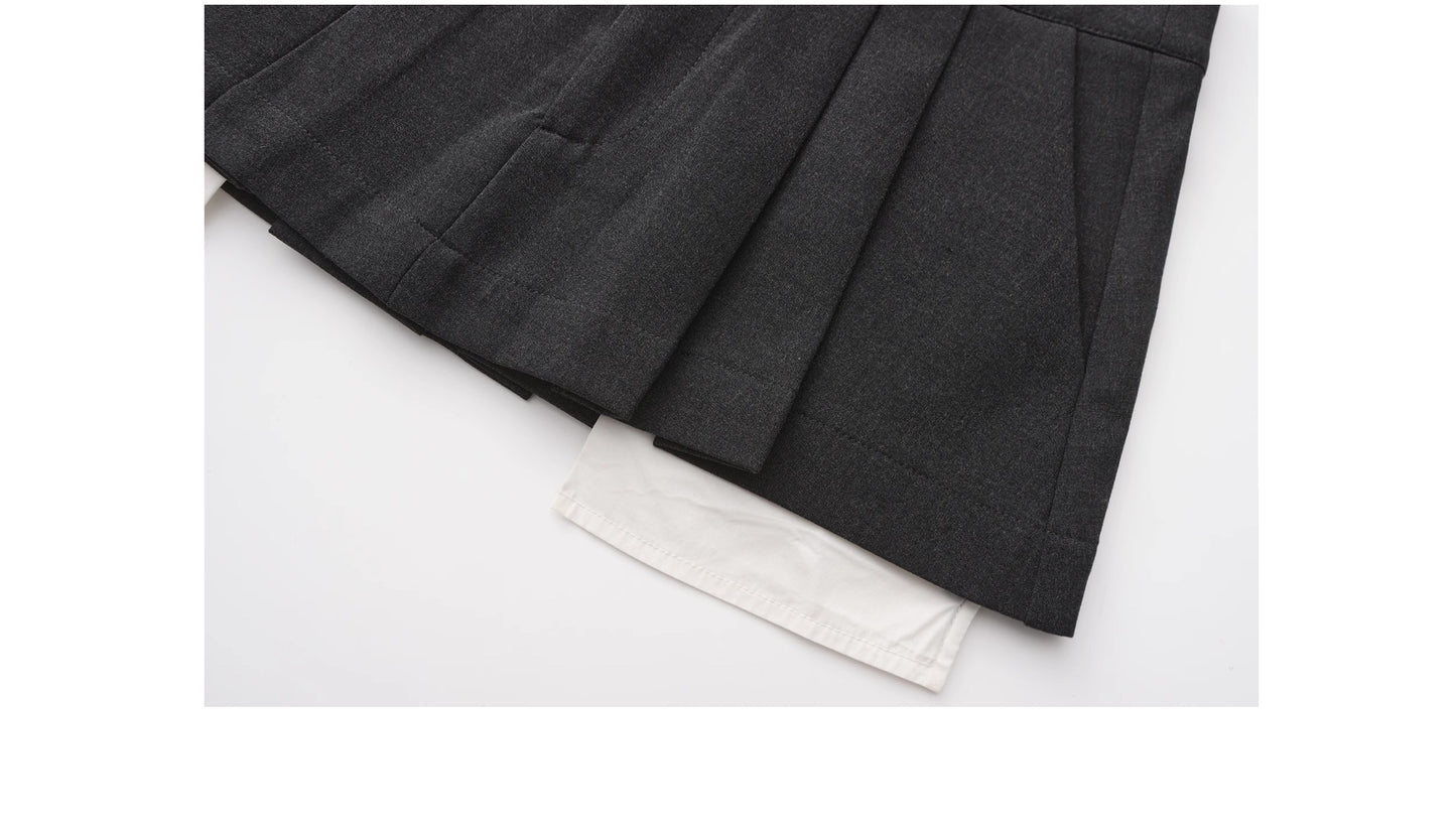 Raw Edge Casual Jacket And Pleated Mini Skirt