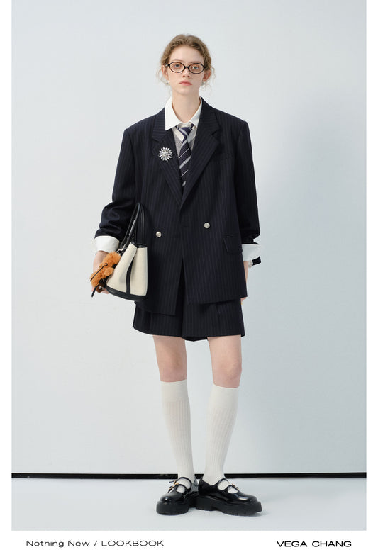 Tailored Striped Skirt-Style Shorts