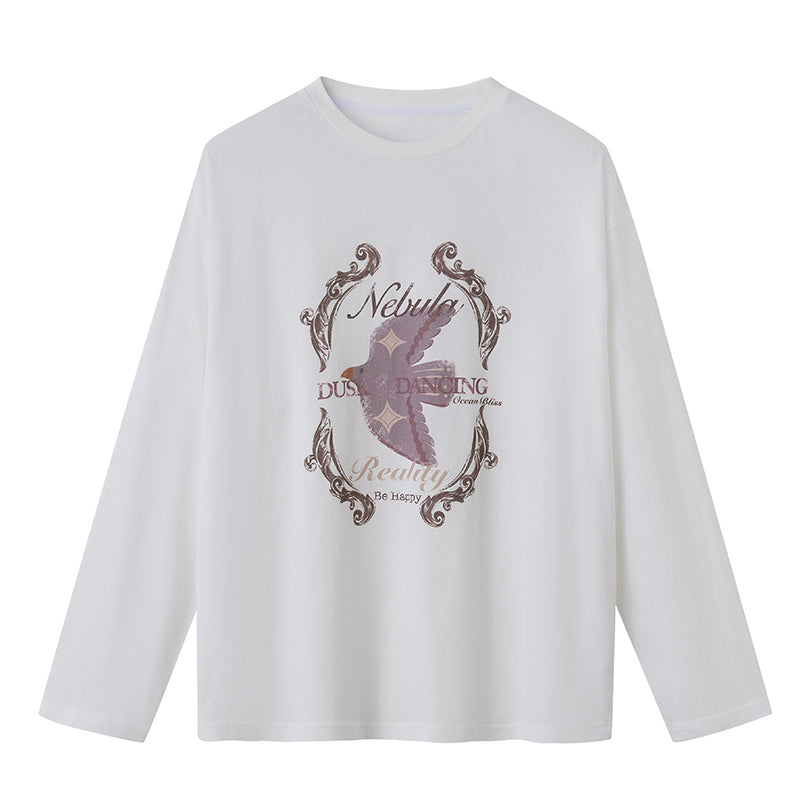 Oversized Flying Swallow Print T-Shirt