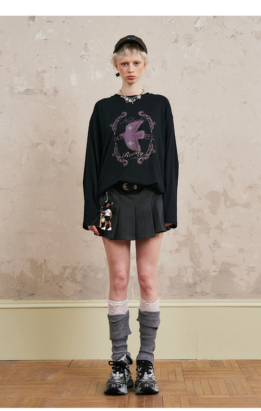 Oversized Flying Swallow Print T-Shirt