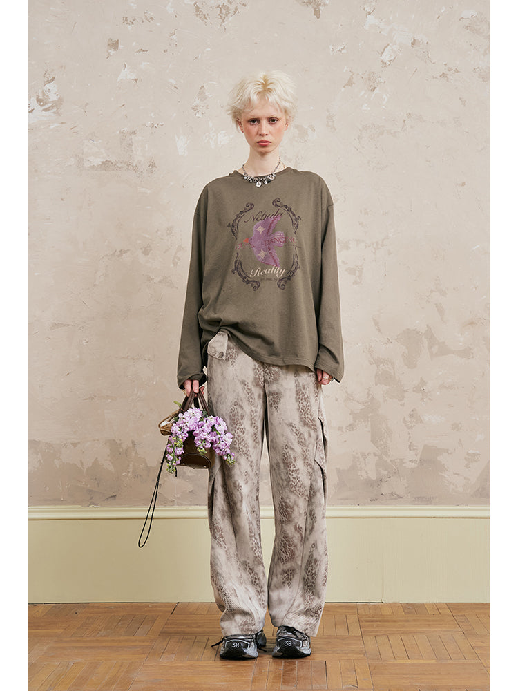 Oversized Flying Swallow Print T-Shirt