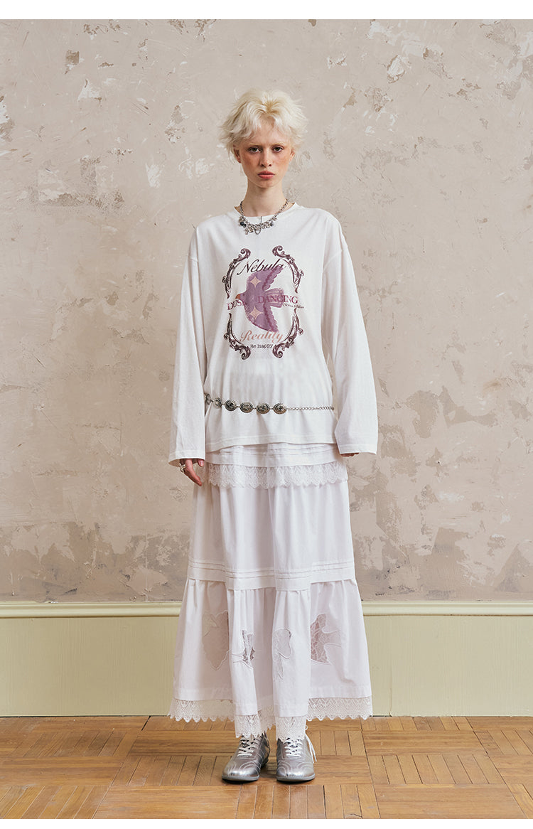 Oversized Flying Swallow Print T-Shirt