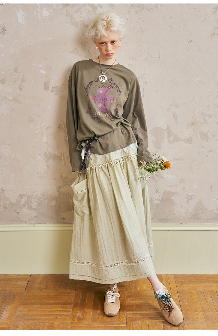 Oversized Flying Swallow Print T-Shirt