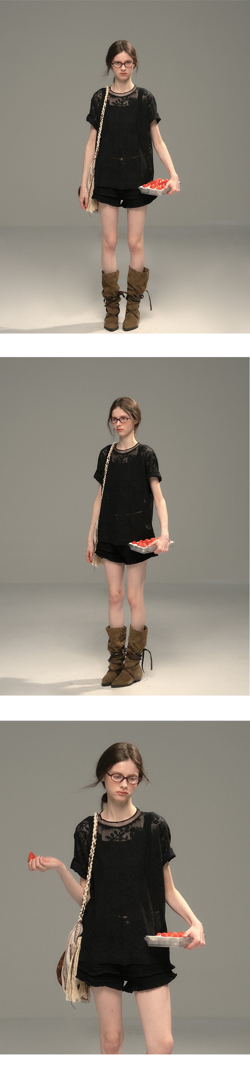 Sheer Floral Jacquard Lace T-Shirt