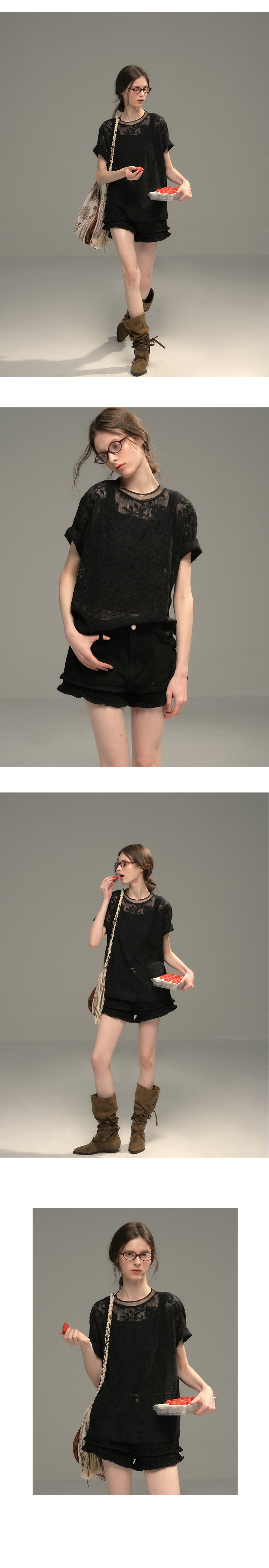 Sheer Floral Jacquard Lace T-Shirt