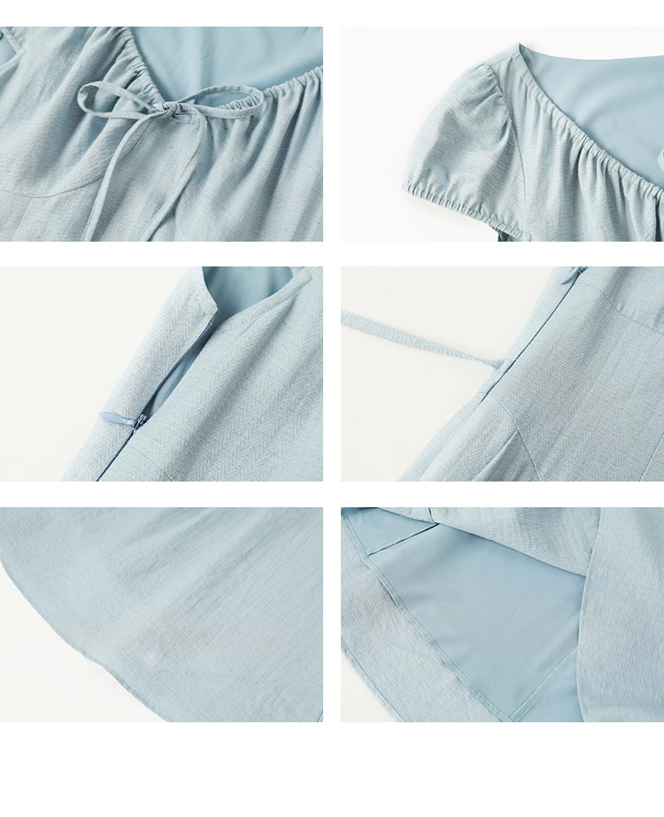 Puff-Sleeve Dress With Gathered Drawstring Neckline