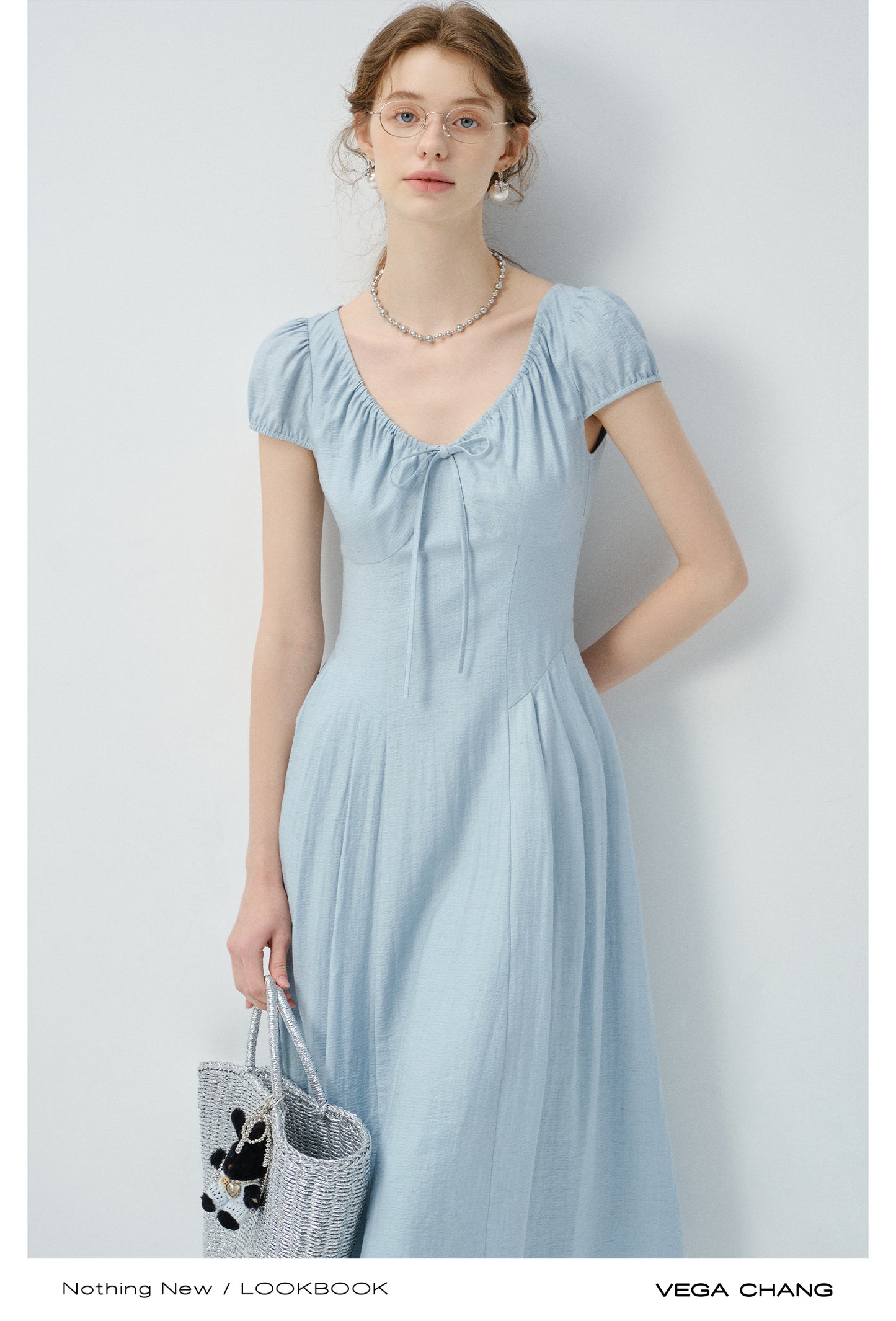 Puff-Sleeve Dress With Gathered Drawstring Neckline