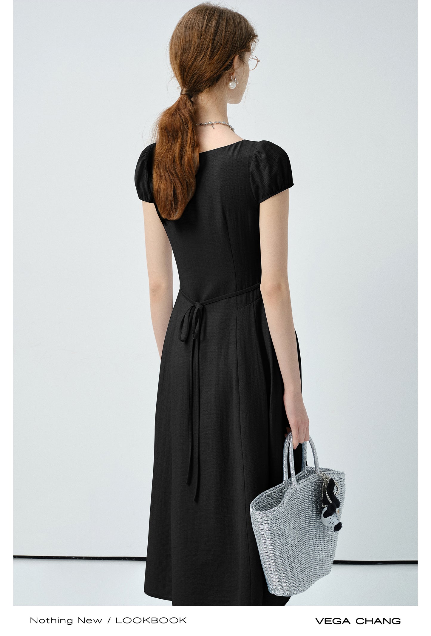 Puff-Sleeve Dress With Gathered Drawstring Neckline
