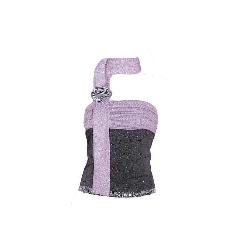 Two-Tone Sequin Tube Top With Flower Scarf