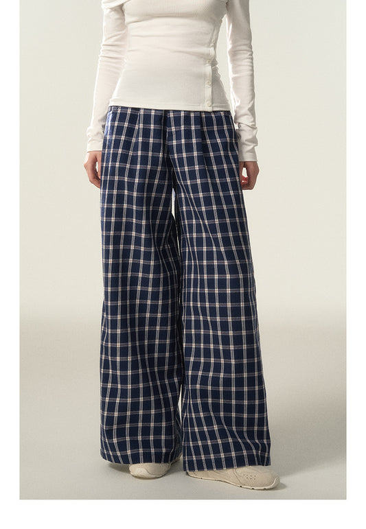 Low-Rise Relaxed Plaid Wide-Leg Pants