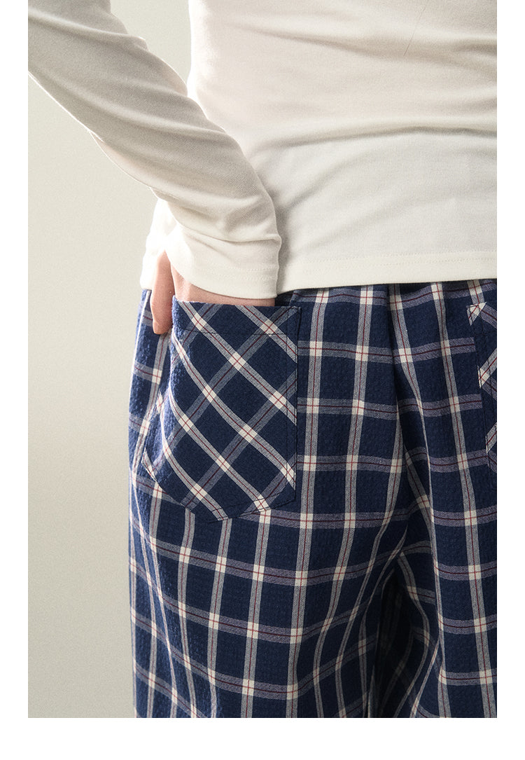 Low-Rise Relaxed Plaid Wide-Leg Pants