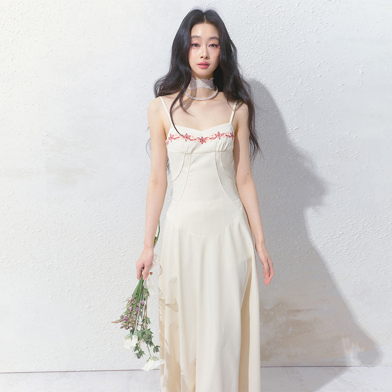 Floral Embroidered Cami Dress With Tucked Detail