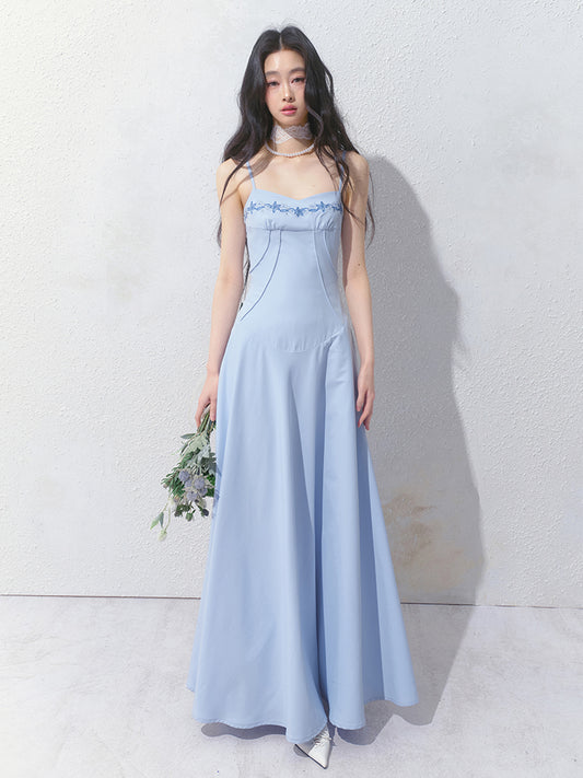 Floral Embroidered Cami Dress With Tucked Detail