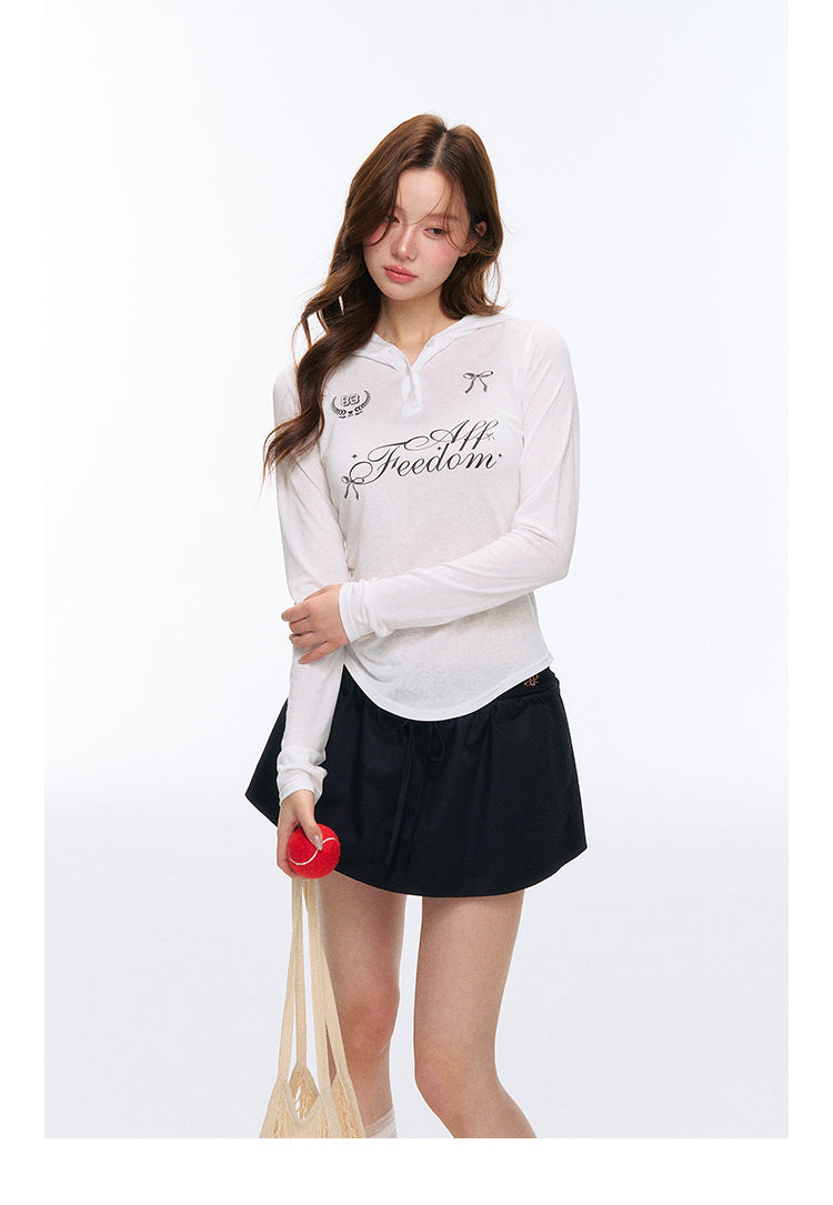 Elastic Sheer Printed Hooded Top