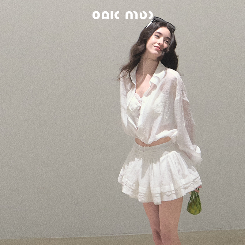 Textured Striped Shirt, Bra Top And Skirt