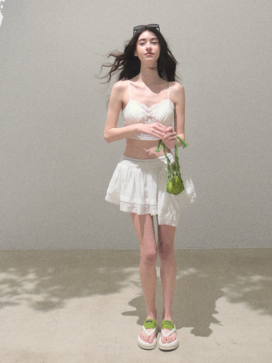 Textured Striped Shirt, Bra Top And Skirt