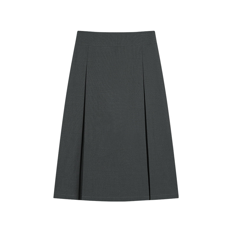 Lace Placket Two-Tone Blouse & Pleated Midi Skirt