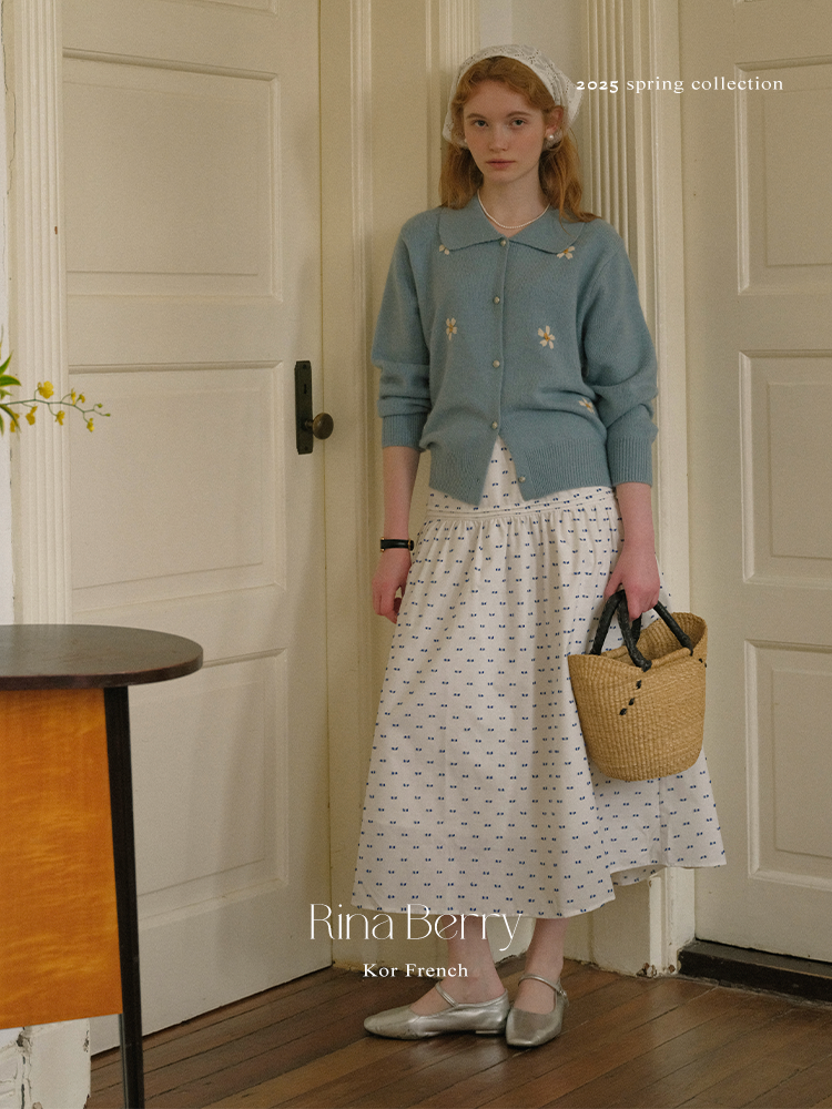 Dotted Embroidered Linen Blend Yoke Skirt