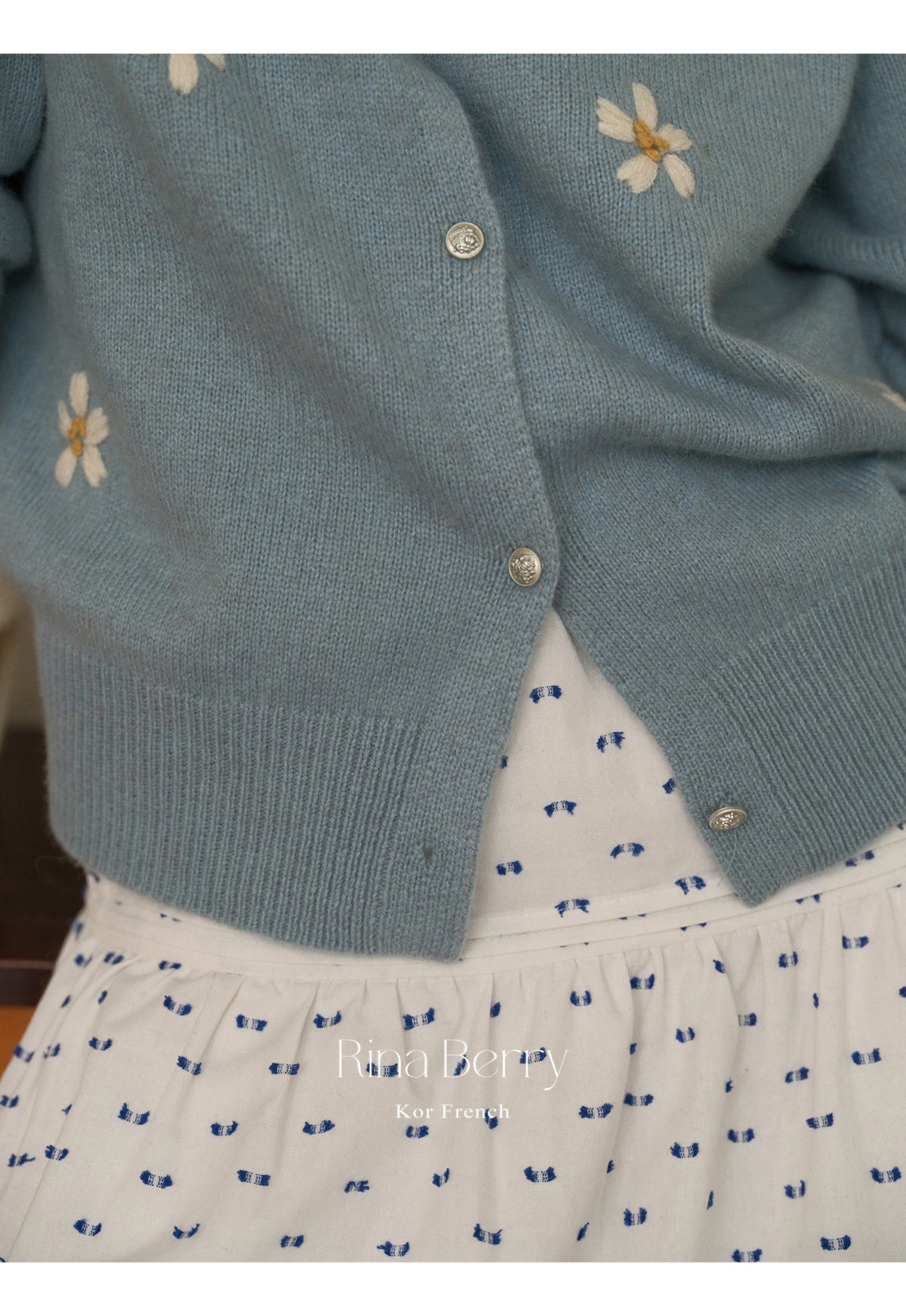 Dotted Embroidered Linen Blend Yoke Skirt