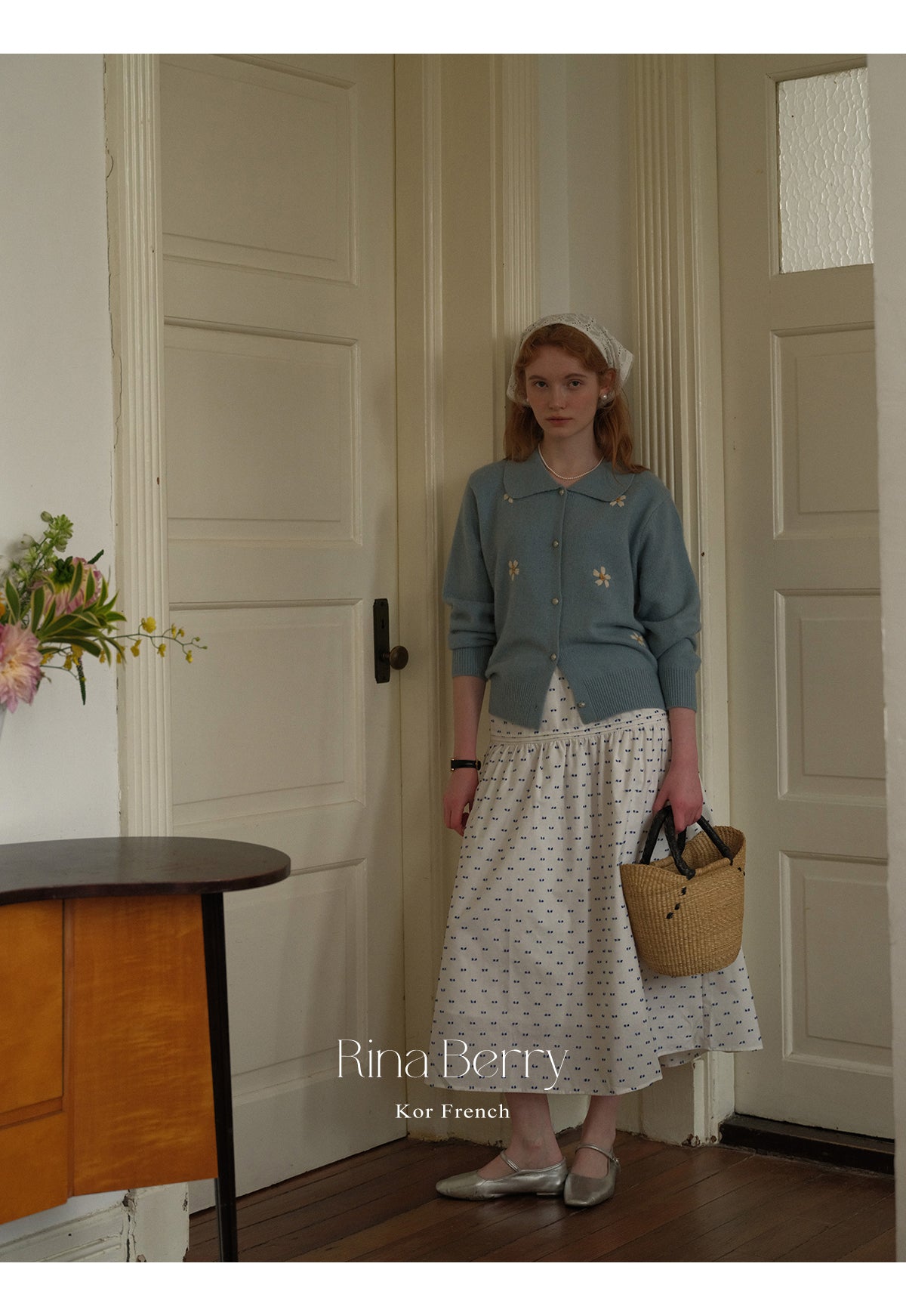 Dotted Embroidered Linen Blend Yoke Skirt