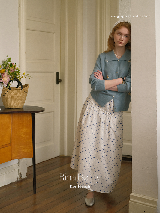 Dotted Embroidered Linen Blend Yoke Skirt